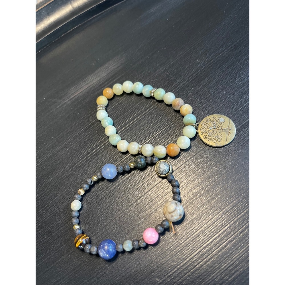 Solar System Planet & Tree of Life Stone Bead Bracelet Set Celestial Jewelry